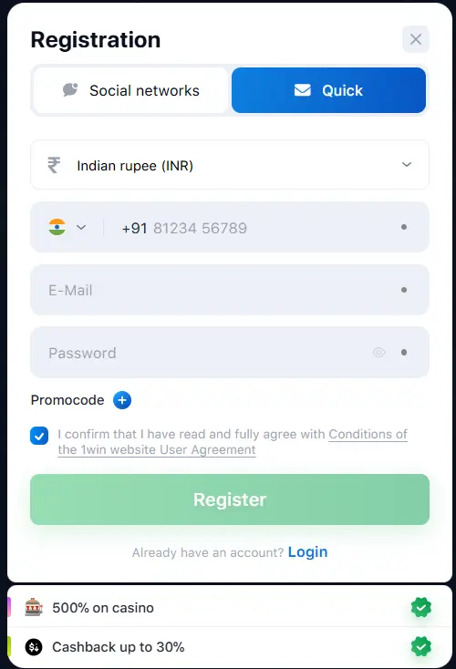 1win Registration Process